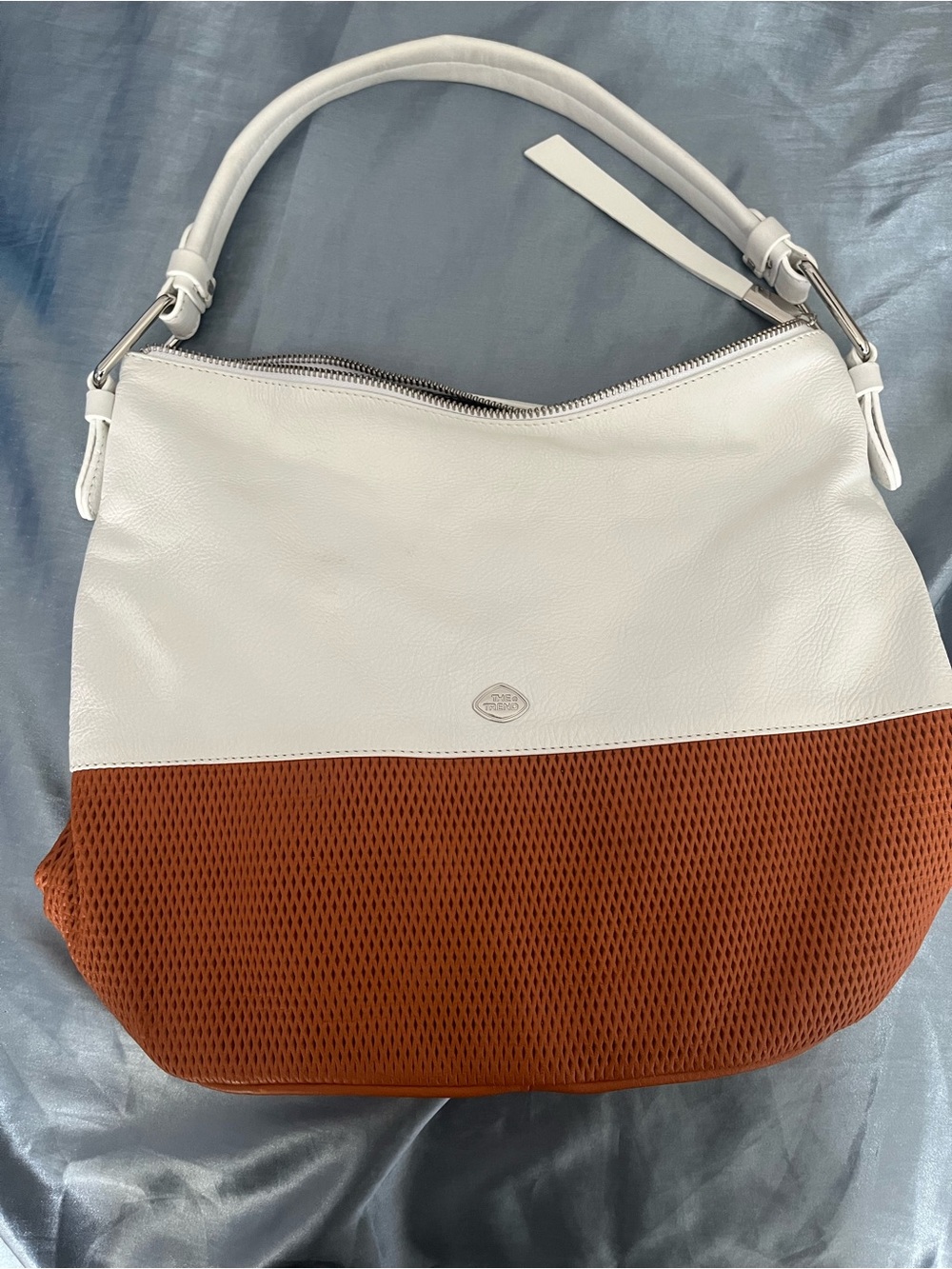 Two-Tone White and Rust Shoulder Hobo Bag by